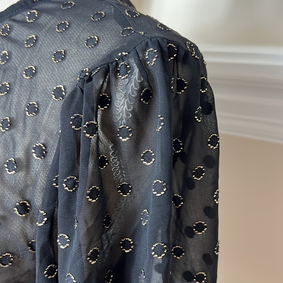 A New Day Black Gold Long Sleeve Top Sheer See Thru XS NWT - Picture 4 of 8